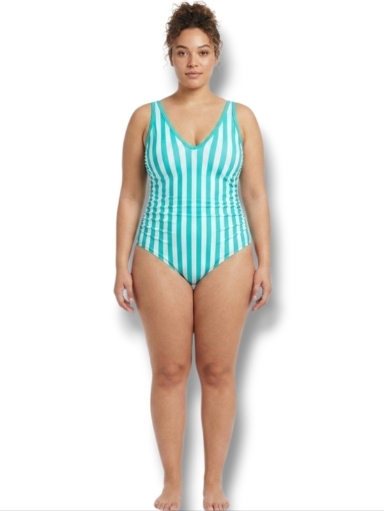 Kona Sol Other - Kona Sol Women’s Blue & White Striped V-Neck High-Leg Swimsuit – New